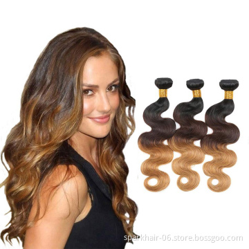 SPARK Wholesale Vendors Virgin Hair Bundles 3 Tone Color 1B 4 27 Ombre Color Hair Raw Virgin Human Hair Extension